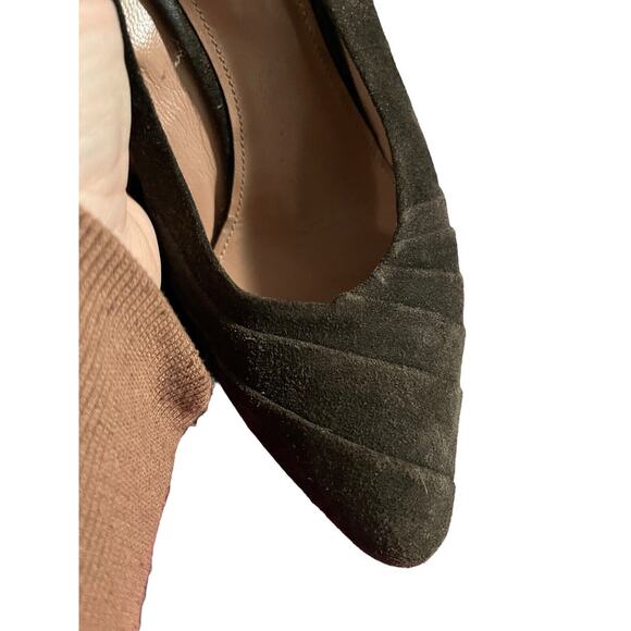 Prada Vintage Brown Suede Pumps Heels Size 37/6.5 With Toe Taps Cone Pleats Sole - Picture 16 of 16